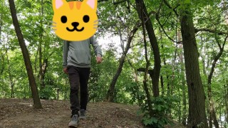 cute boy pee in the forest