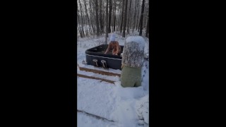 Sexy Milf's boobs bounching nice, when she runs slow motion from Finnish sauna to the jacuzzi