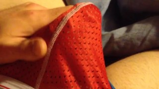 Teasing my bulge through jock underwear