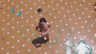 PISS from balcony on my Sexy Neighbor during her shower # Voyeur at neighbor exhibitionism