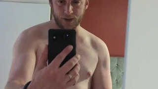 Jerking my uncut cock in the mirror