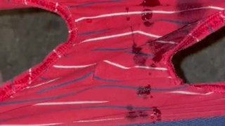 Spraying pee over my red briefs