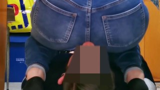 Girl face farting In Jeans