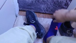 SHOWING MY DIRTY SNEAKERS AND MASSAGING MY SWEATY FEET