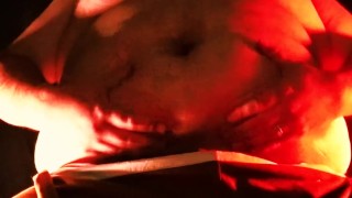 Bear in Overalls shakes belly, moans and strips