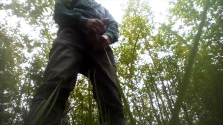 I masturbate my cock outside in the bushes and cum.