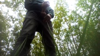 I masturbate my cock outside in the bushes and cum.