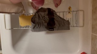 Piss all over grey briefs