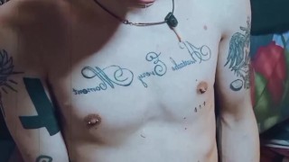 femboy with big cock and tattoo jerk off