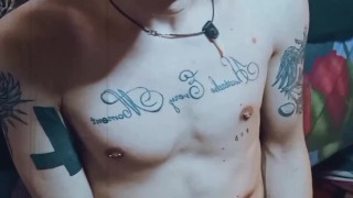 femboy with big cock and tattoo jerk off