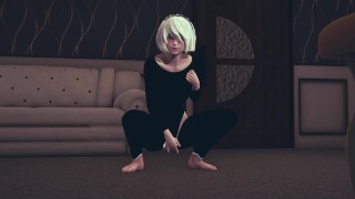 2B moans and masturbates her pussy