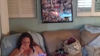 Sexy busty chick in nightgown playing Fortnite