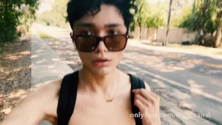 Skinny Twink Donovan running in the neighborhood just wearing shorts.