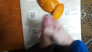 big cock cumshot on orange 