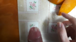 big cock cumshot on orange 