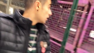 Risky masturbation at work - filling condom with cum