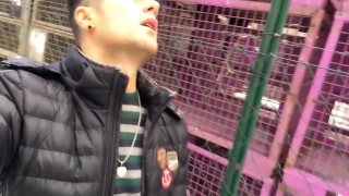 Risky masturbation at work - filling condom with cum