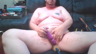 BEST Self Humiliation by FTM trans guy - Fly Lands on Pussy, Hits Cunt With Mallet, BDSM Dildo Stick