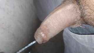 Male pees and try to orgasm