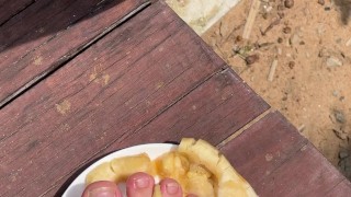 Large Feet Squishing a Banana