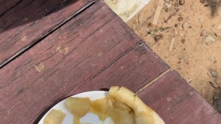 Large Feet Squishing a Banana