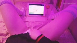 Kawaii girl masturbates after class watching lesbian hentai until squirts and pisses herself