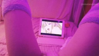 Kawaii girl masturbates after class watching lesbian hentai until squirts and pisses herself