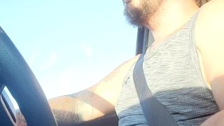 Country boy jacks off while driving