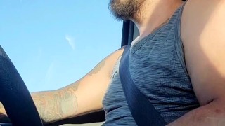 Country boy jacks off while driving