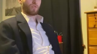 Lad in Suit Jerking Off After Work
