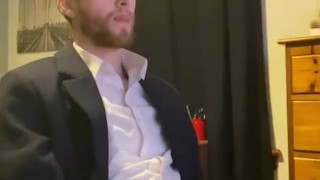 Lad in Suit Jerking Off After Work