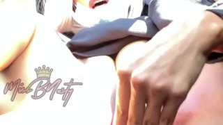 Slut fills both holes in car seat