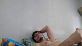 Muscle pecs, masturbate and cum in cristal cup