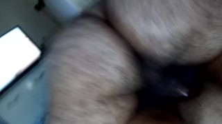 watching porn with him eating me upside down to the balls, he filled my pussy with cum I came along