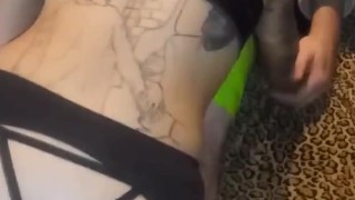 Hot lil Tattooed Latina riding white cock and spreading her ass cheeks