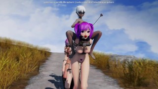Riding The Wooden Horse Train (Yuri Bondage Sex) - 3D MMD