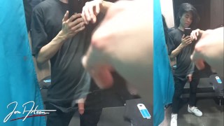 Jon Arteen squirts big cumshot at mall fitting room with Nike Air Force Risky Public Twink Sneakers