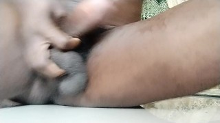 Black Hunk Squeezing his balls and showering himself with huge cum load fucking the floor... yummy