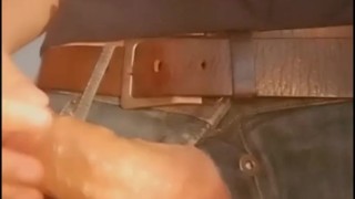 Lubed Big Cock in Jeans - Teen Masturbates and Cums
