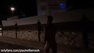 Perfect abs man walks naked around neighborhood at night