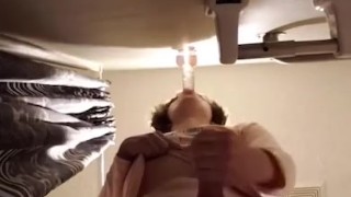 Femboy sucks off dildo and cums