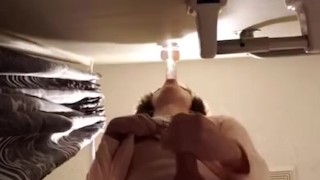 Femboy sucks off dildo and cums