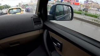 guy jerking off cock in the car