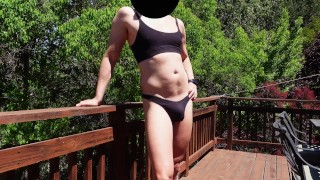 Trying on an xdress thong and top