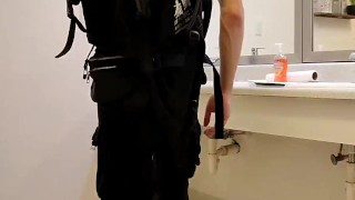 Jock strokes butt naked in school gym bathroom POV