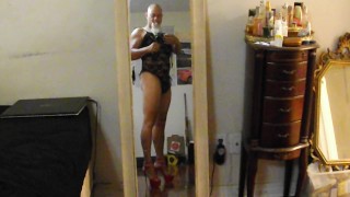 Red heels adn a black teddy, to look at my reflection i am always ready