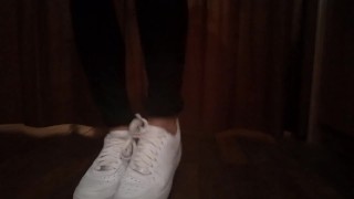 Nike Air Force 1. Tie the 2 laces together, walk, tear. Fetish video made by a sneaker lover boy