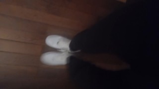 Nike Air Force 1. Tie the 2 laces together, walk, tear. Fetish video made by a sneaker lover boy