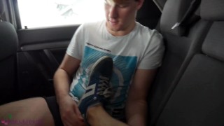 Colleague from highschool gave me footjob in a car