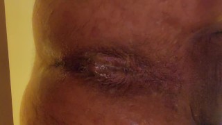 Extreme close up of my dripping my asshole